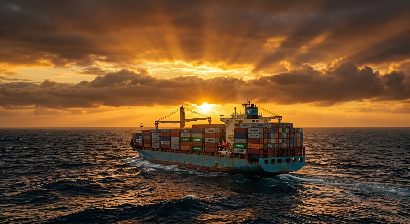 container ship in the open sea